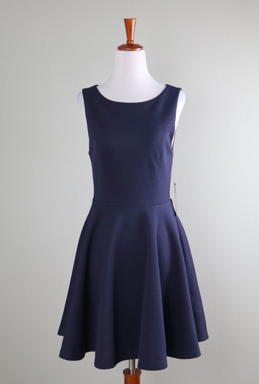 LULUS NWT Solid Navy Textured A-Line Swing Mini Open Back Dress Size Medium